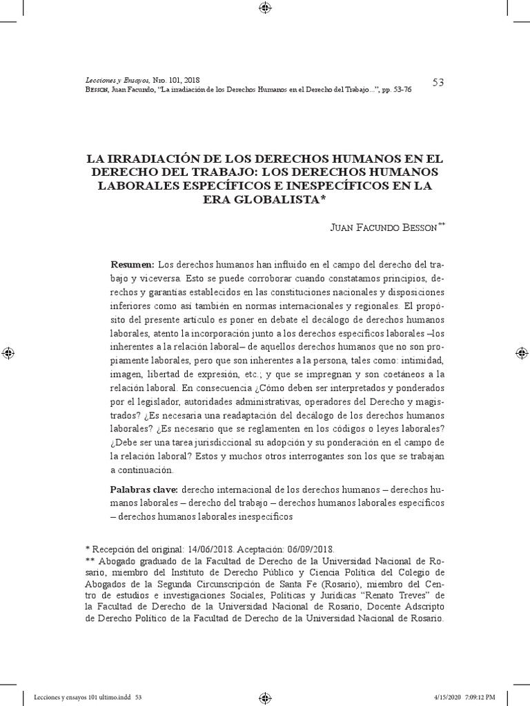La Irradiacion de Los Derechos Humanos en El Derecho Del Trabajo | PDF ...