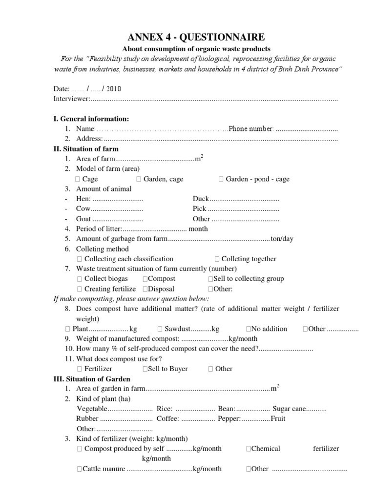 Organic Waste Consumption Survey Binh Dinh | PDF | Compost | Waste