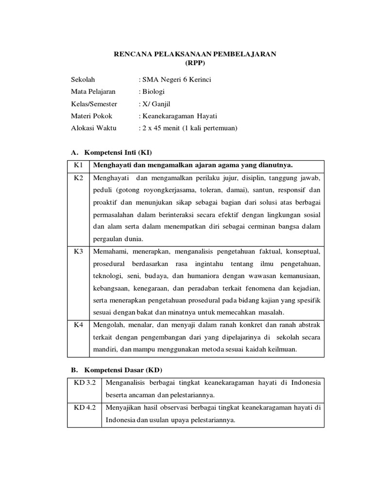 RPP Biologi: Keanekaragaman Hayati | PDF