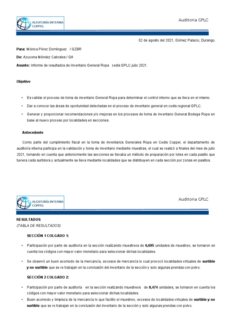 Inventario General de Cedis Ropa GPLC Julio 2021 | PDF | Auditoría ...
