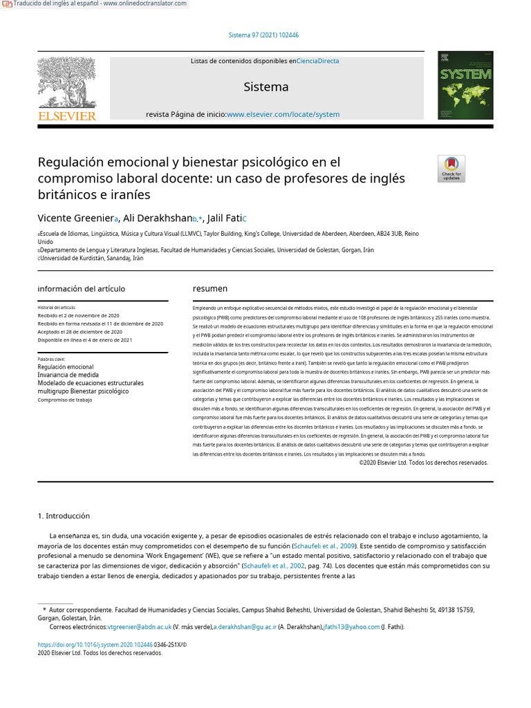 Regulación Emocional y Bienestar en Docentes | PDF | Las emociones ...