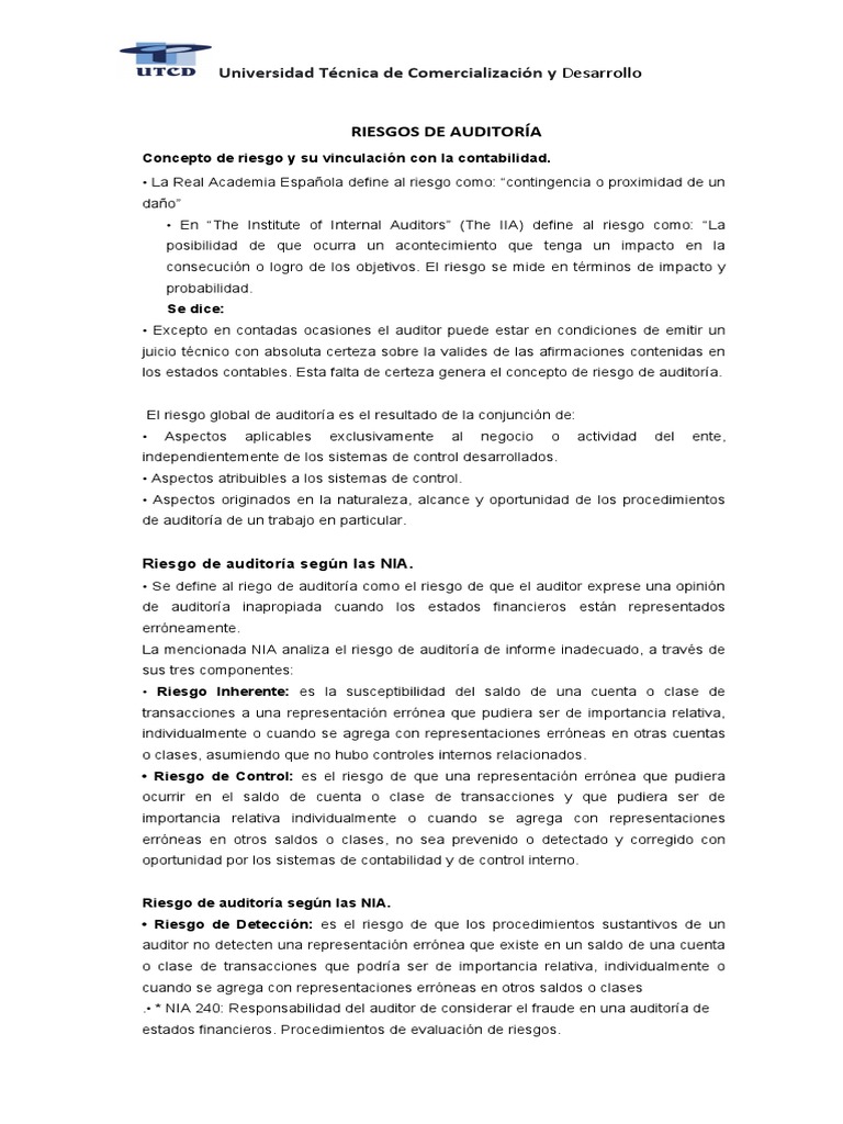 Riesgos de Auditoría en Contabilidad | PDF | Auditoría | Contralor