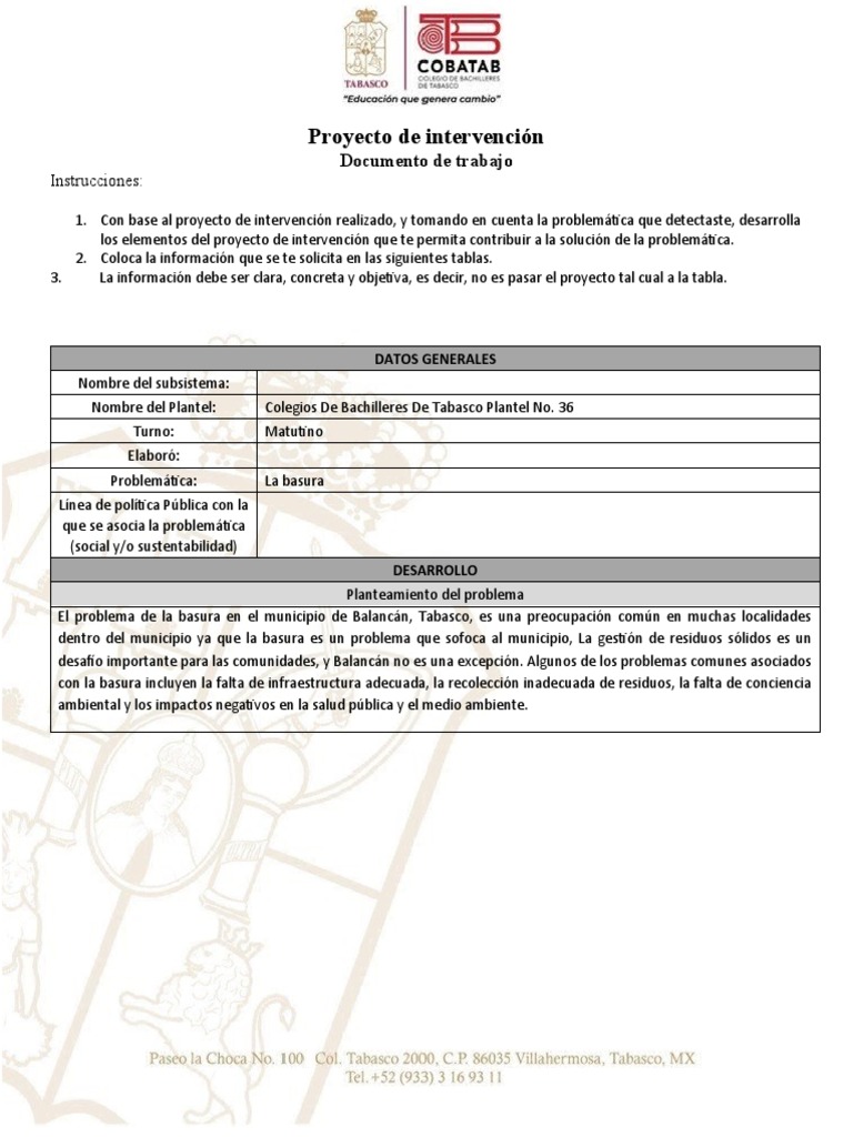 Formatos Proyecto de Intervencion Social | Descargar gratis PDF ...