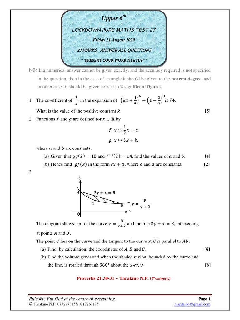Lockdown Pure Maths Test 27 - Trockers | PDF