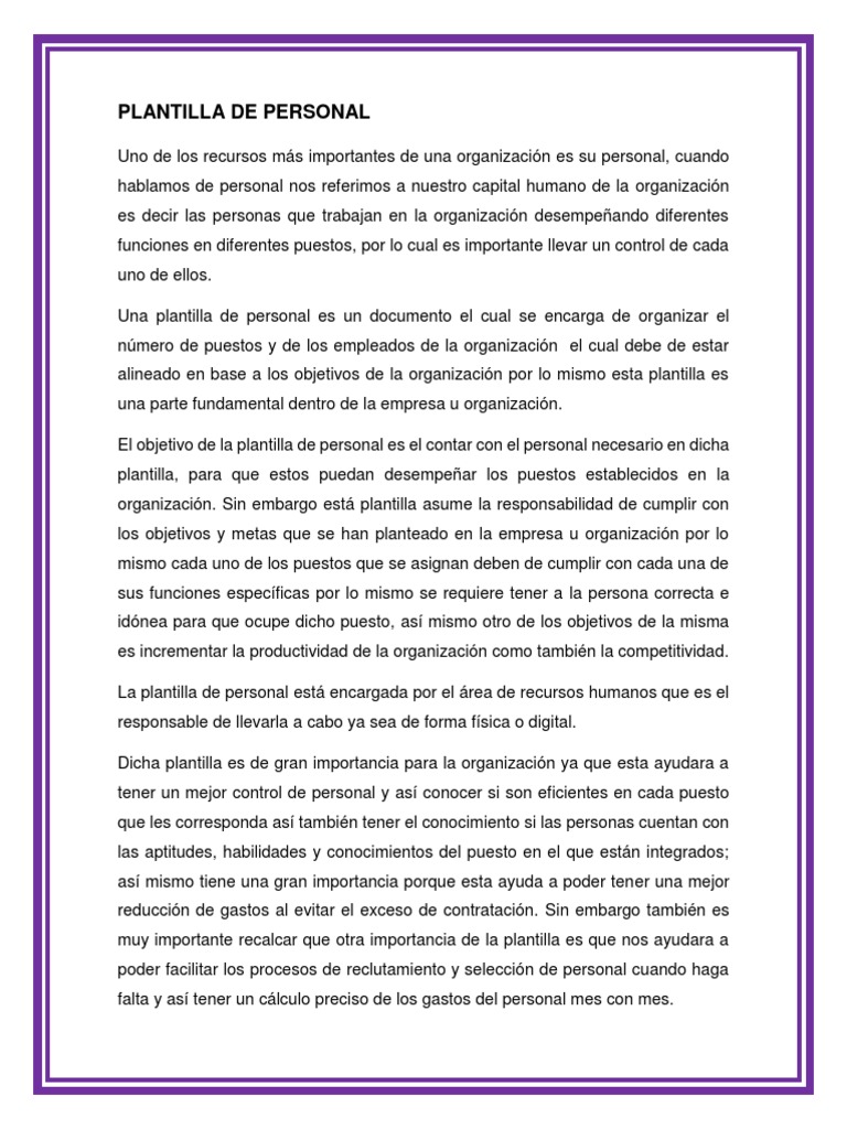 Importancia de la Plantilla de Personal | PDF | Crecimiento personal y ...