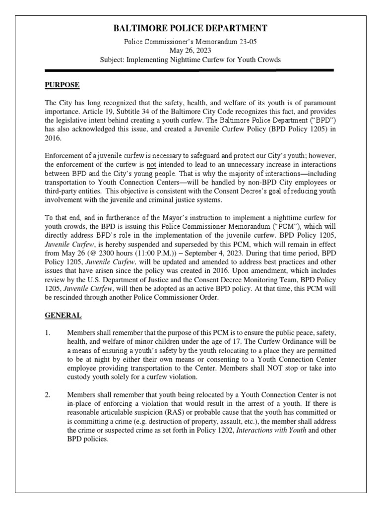 2023 Youth Curfew Memo | PDF
