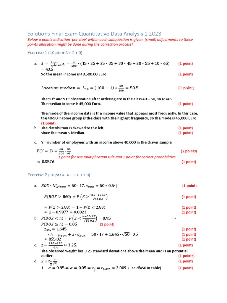 Solutions Final Exam Quantitative Data Analysis 1 2023 For Canvas