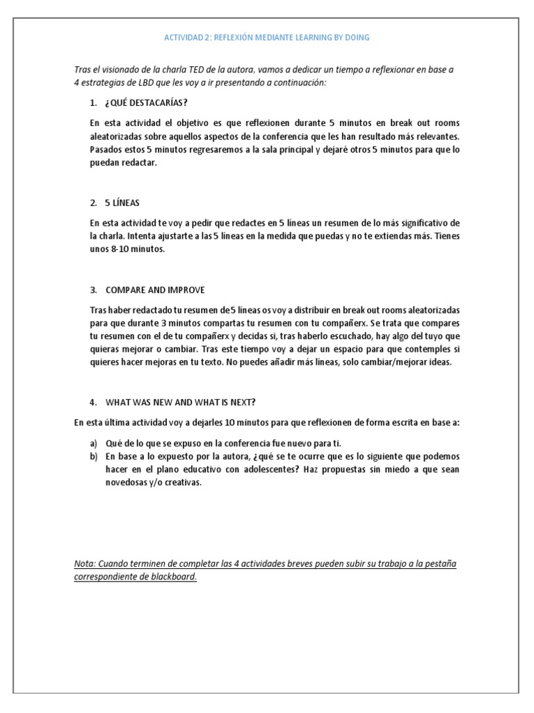 Reflexión sobre Learning by Doing | PDF
