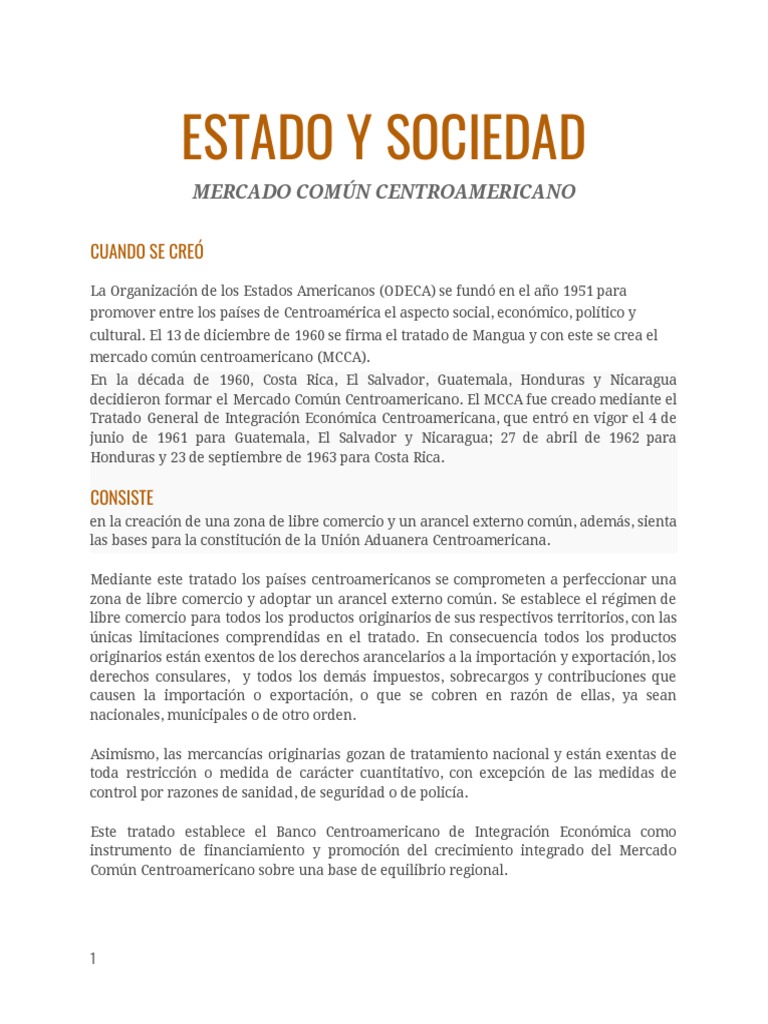 Mercado Comun Centroamericano PDF Centroamérica Economias