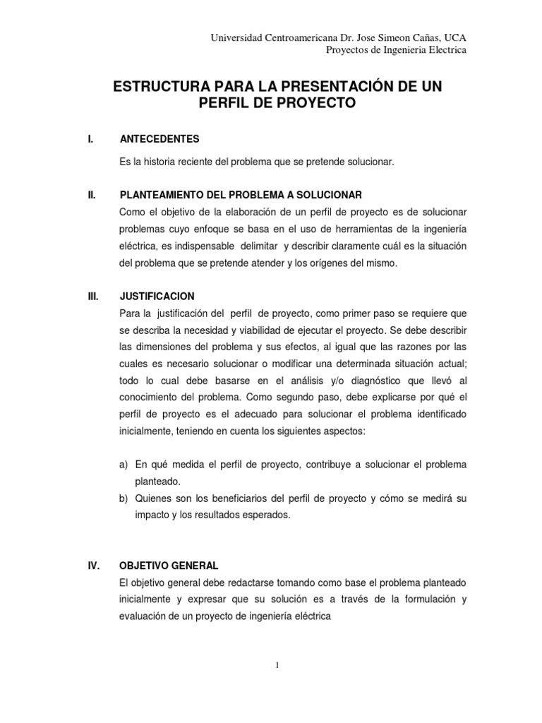 Estructura de un Perfil de Proyecto Eléctrico | PDF | Ingeniería ...