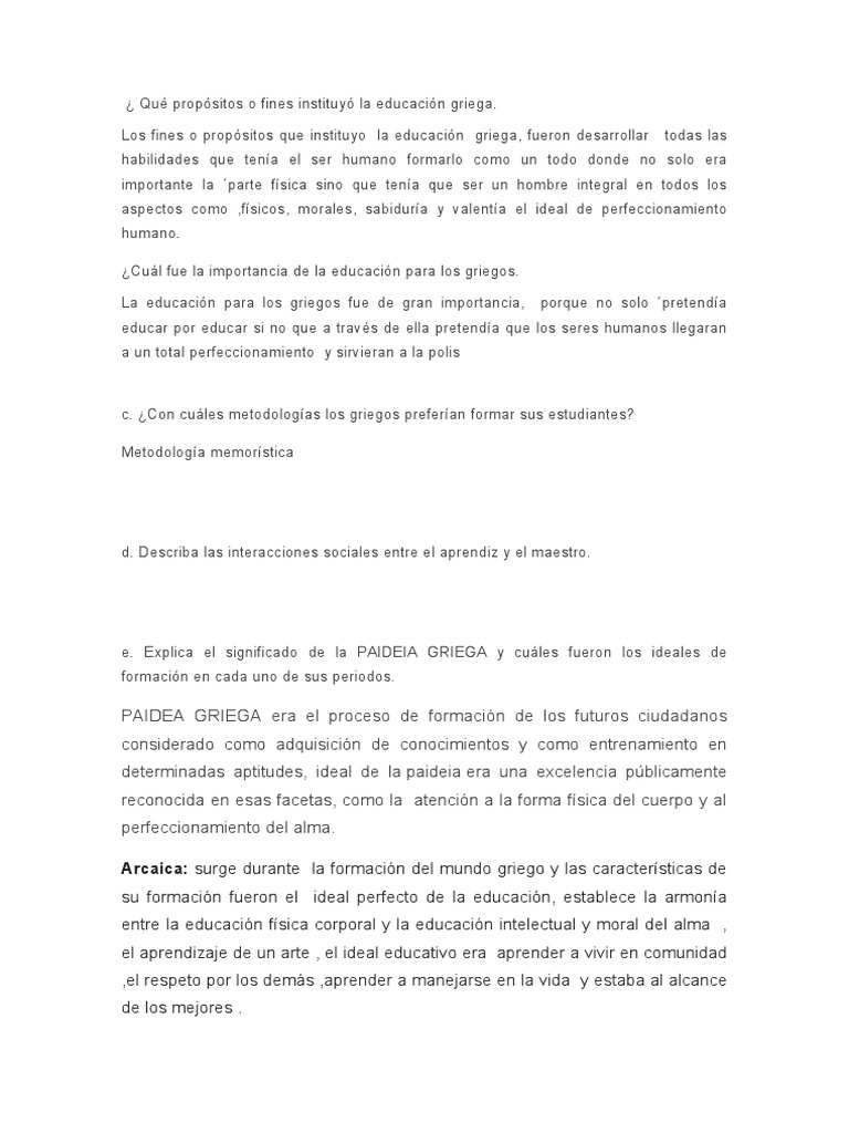 Fines de la educación en la Grecia antigua | PDF | Antigua Grecia ...