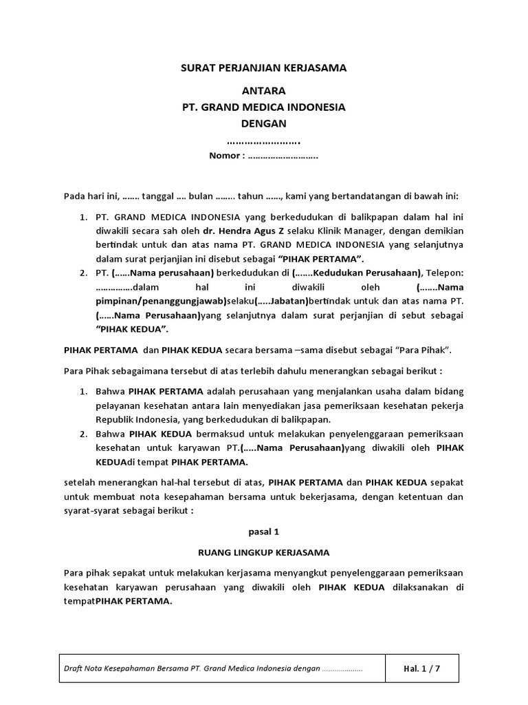 Draft Mou PT Bina Selatan Indah | PDF