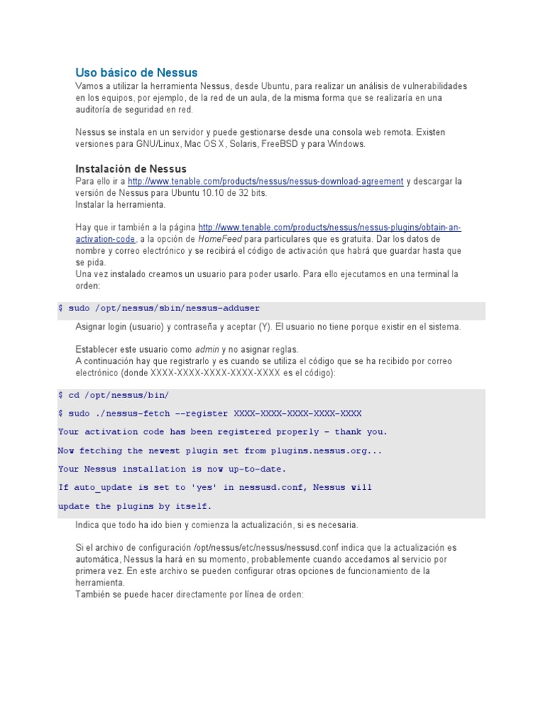 Guía básica para usar Nessus en Ubuntu | PDF | Protocolo de ...