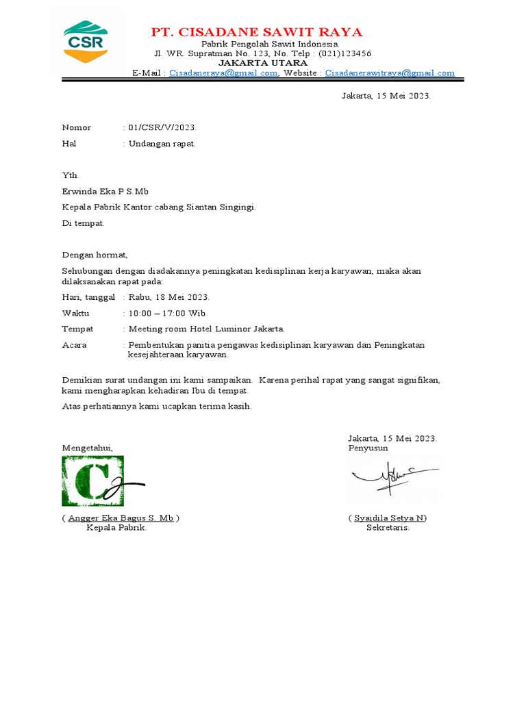 Surat Undangan Rapat | PDF