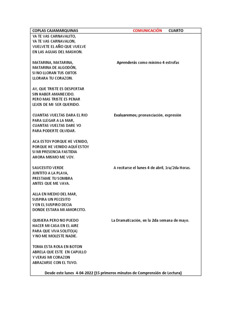 Coplas Cajamarquinas: Tradición y Sentimiento | PDF