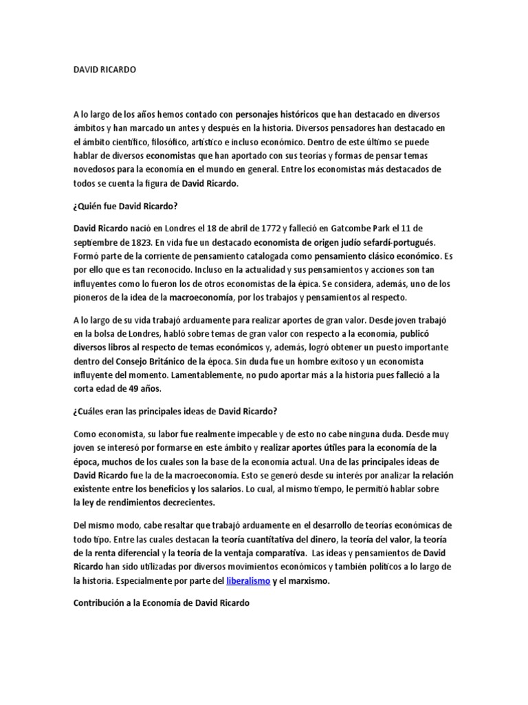 David Ricardo Economia | PDF | Economias | Ciencias económicas
