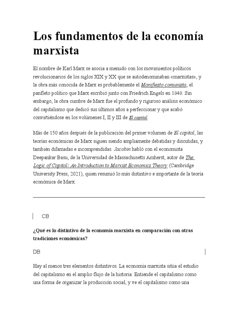 Los Fundamentos de La Economía Marxista | PDF | Capitalismo | Karl Marx