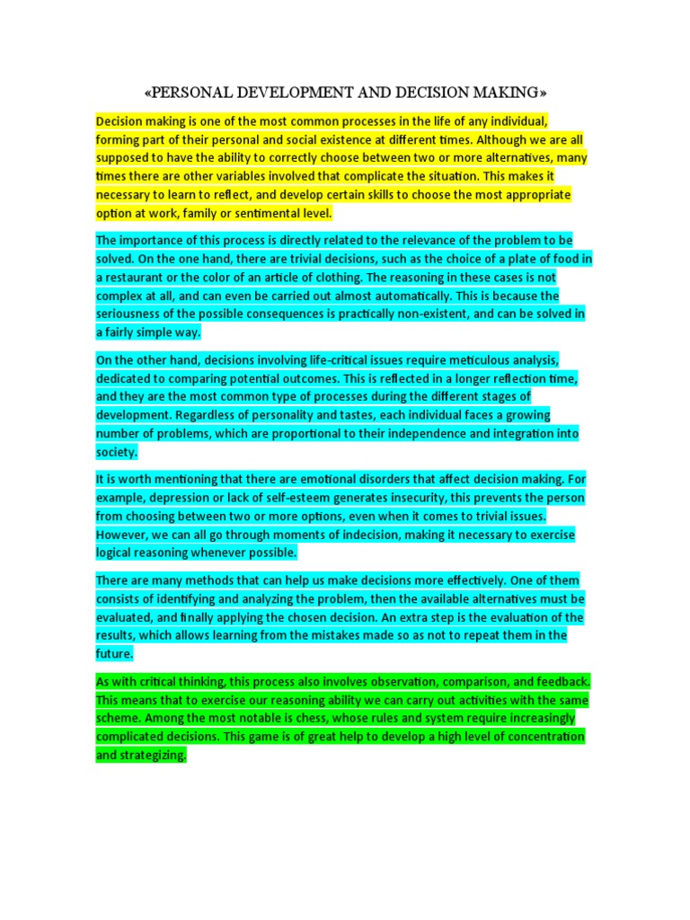 Personal Development in Decision Making | PDF | Decision Making | Reason