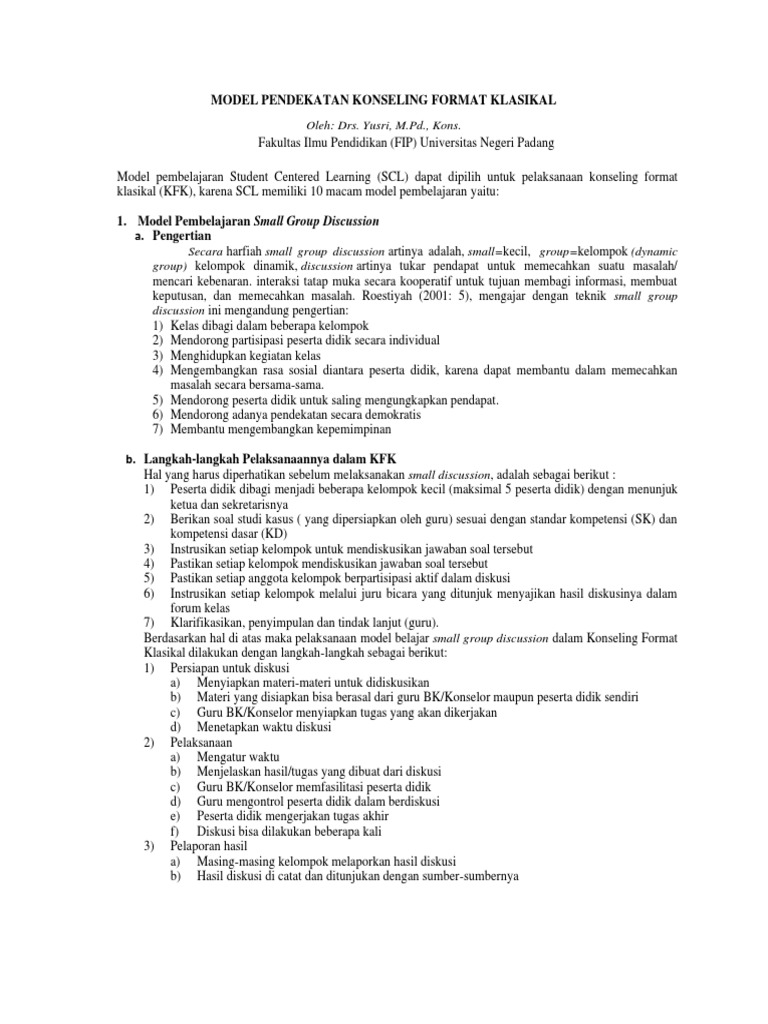 Model Pembelajaran Dalam Konseling Format Klasikal | PDF