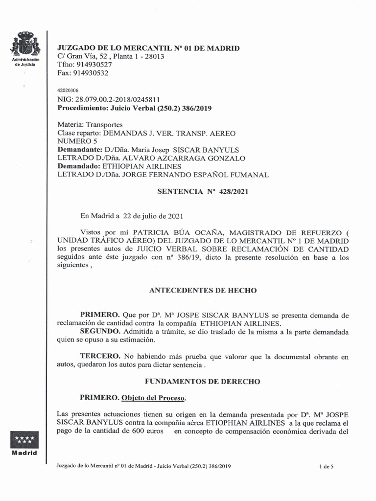 SENTENCIA Jdo Mercantil 1 Madrid - Overbooking | PDF