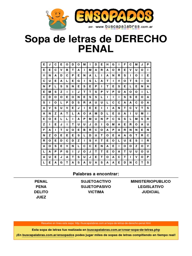 Sopa de Letras de Derecho Penal | PDF | Derecho penal | Esfera pública