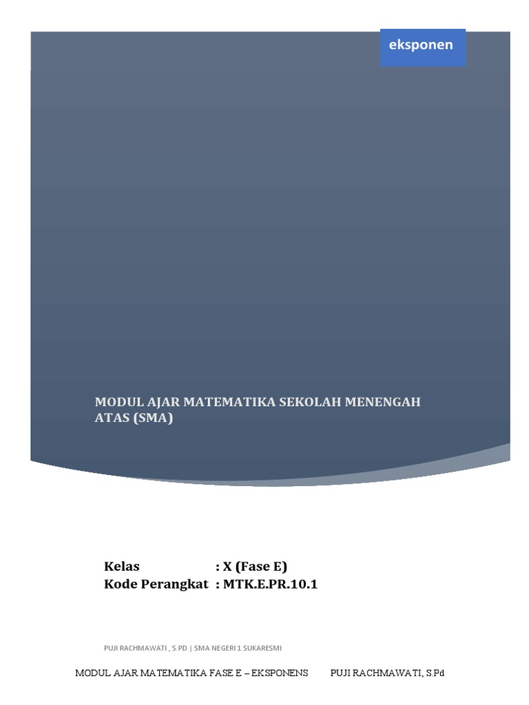 Modul Ajar Eksponen Matematika SMA | PDF | Metode & Bahan Ajar | Seni
