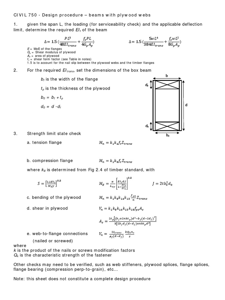 CIVIL 750 Design Procedure Plywood Box Beam PDF Beam (Structure