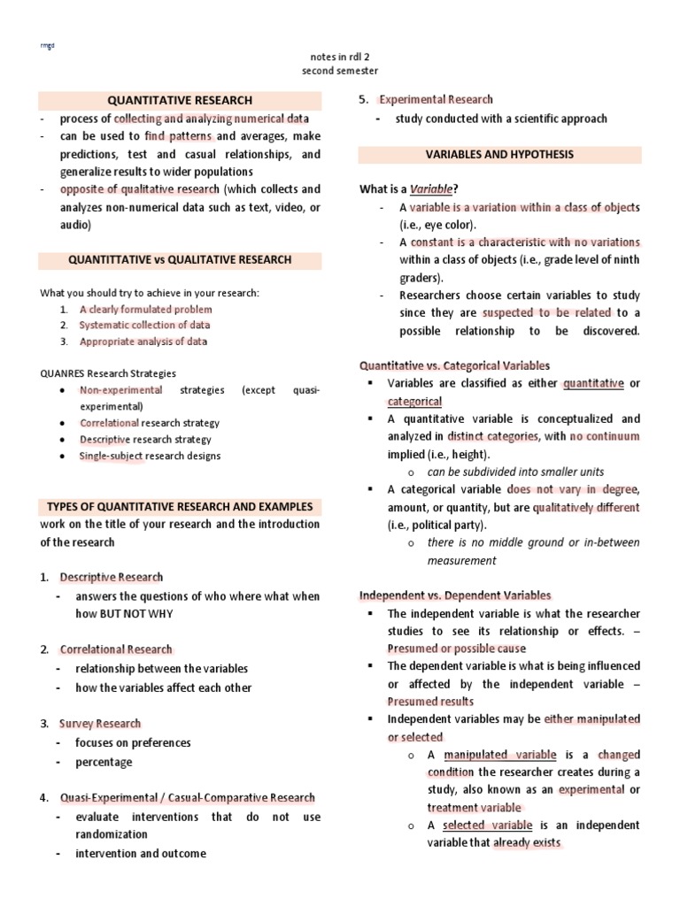 RDL 2: Quantitative Research Guide | PDF | Sampling (Statistics ...