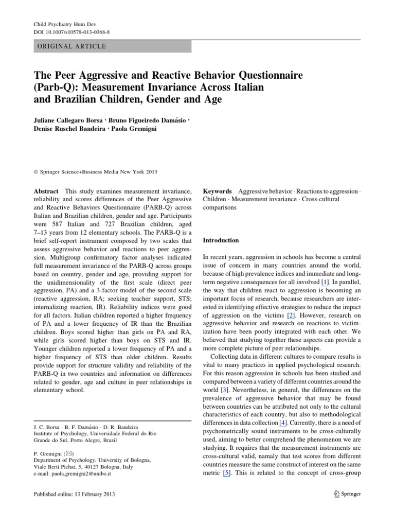 The Peer Aggressive and Reactive Behavio | PDF | Aggression ...