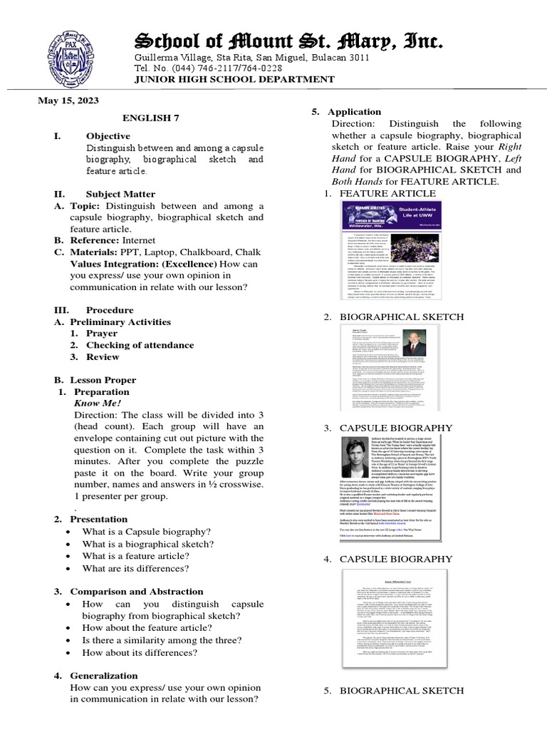 Lp7 Distinguish Between and Among A Capsule Biography, Biographical ...