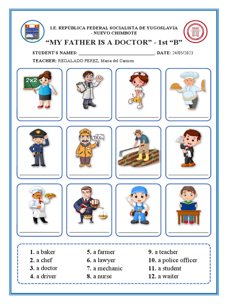 My father is a doctor Jobs & Occupations Sheet PDF
