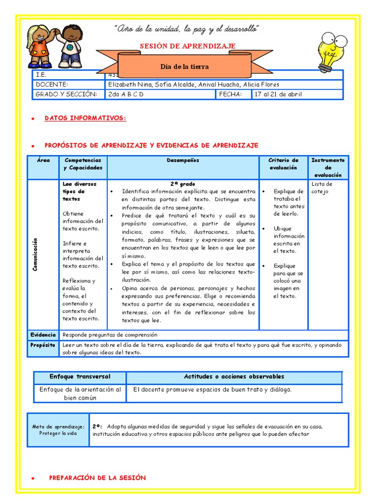 2º E2 S3 Sesion D4 Plan Lector Dia de La Tierra | PDF | Evaluación ...