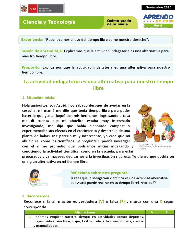 Ficha 1 Sesion 1 Exp 1 Ciencia y Tecnologia Quinto Grado - Sem 31 | PDF ...