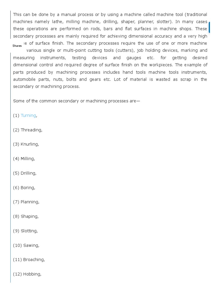 Overview of Secondary Manufacturing Processes | PDF | Science ...