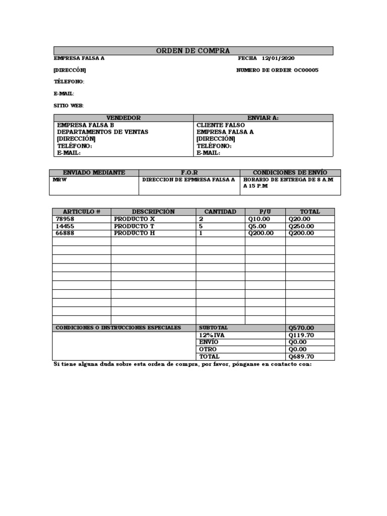 Orden de Compra | PDF | Finanzas y dinero