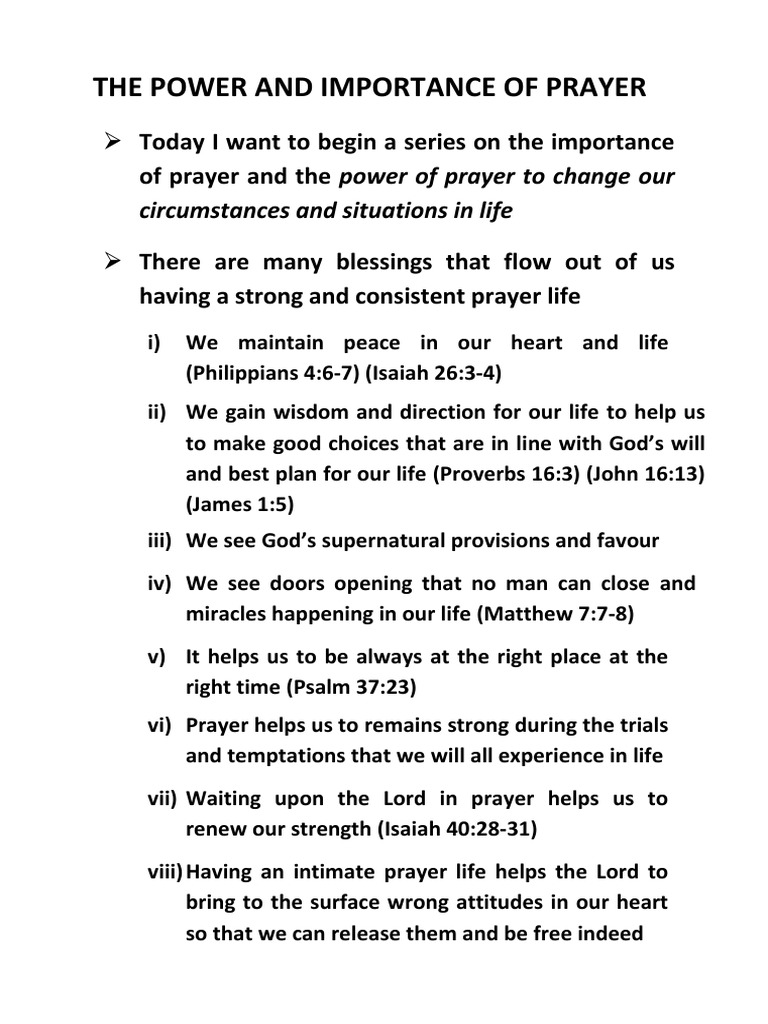 THE POWER AND IMPORTANCE OF PRAYER Wsite PDF Lord's Prayer Prayer
