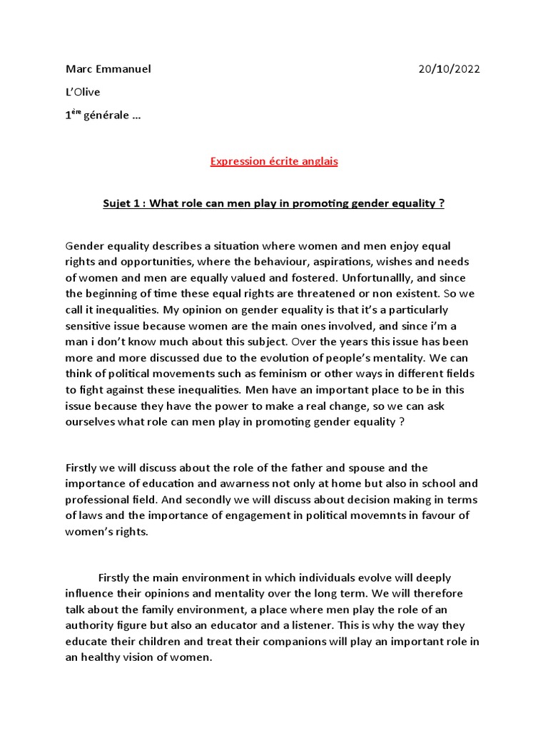 Men's Role in Promoting Gender Equality | PDF | Gender Studies | Feminism