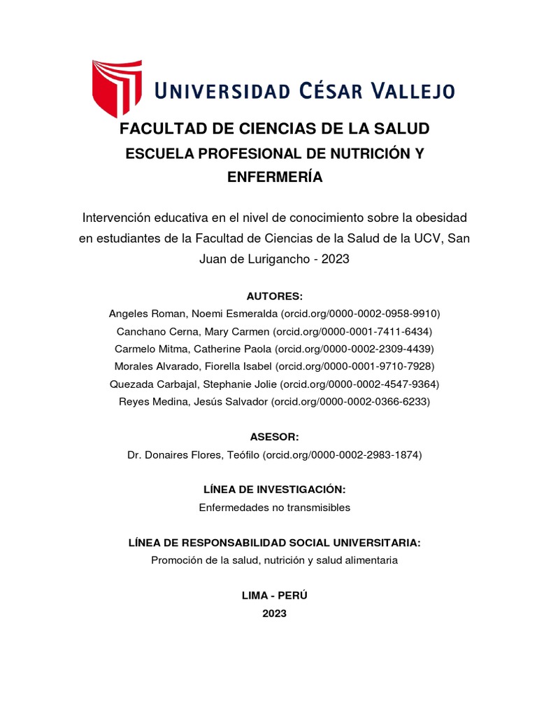 Intervención Educativa sobre Obesidad 2023 | PDF | Obesidad | Exceso de ...