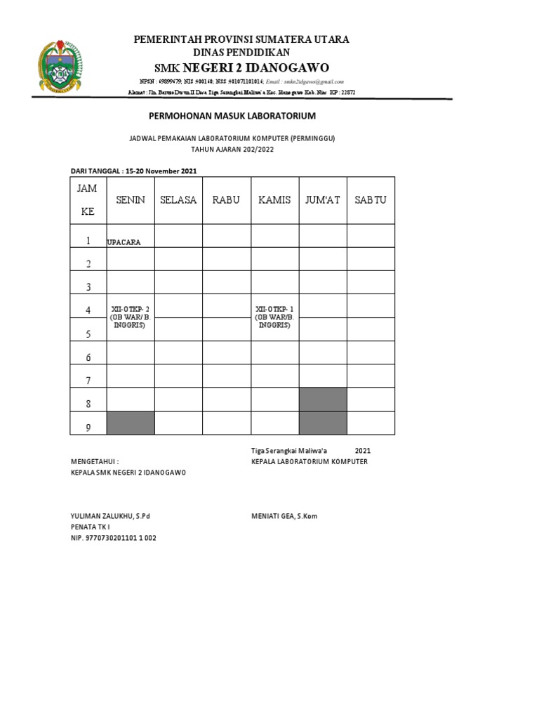 Jadwal Masuk Lab | PDF