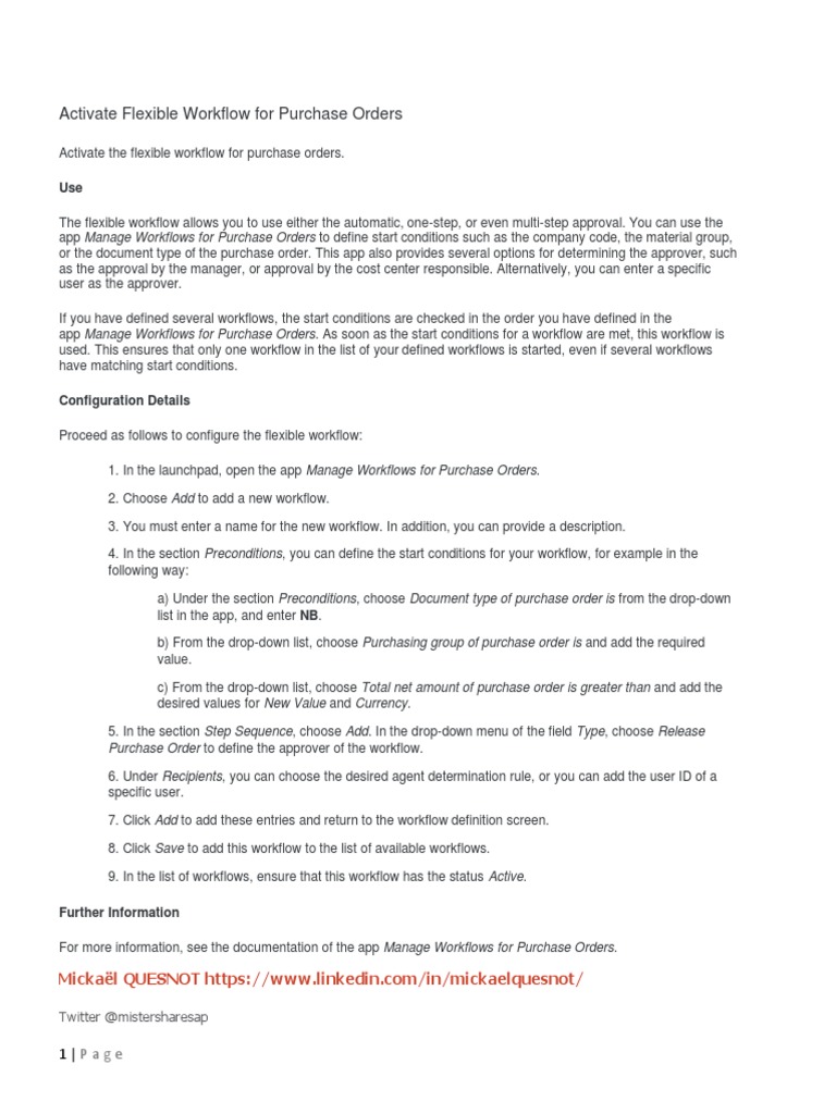 Activate Purchase Order Workflow in SAP | PDF | Workflow | Software ...