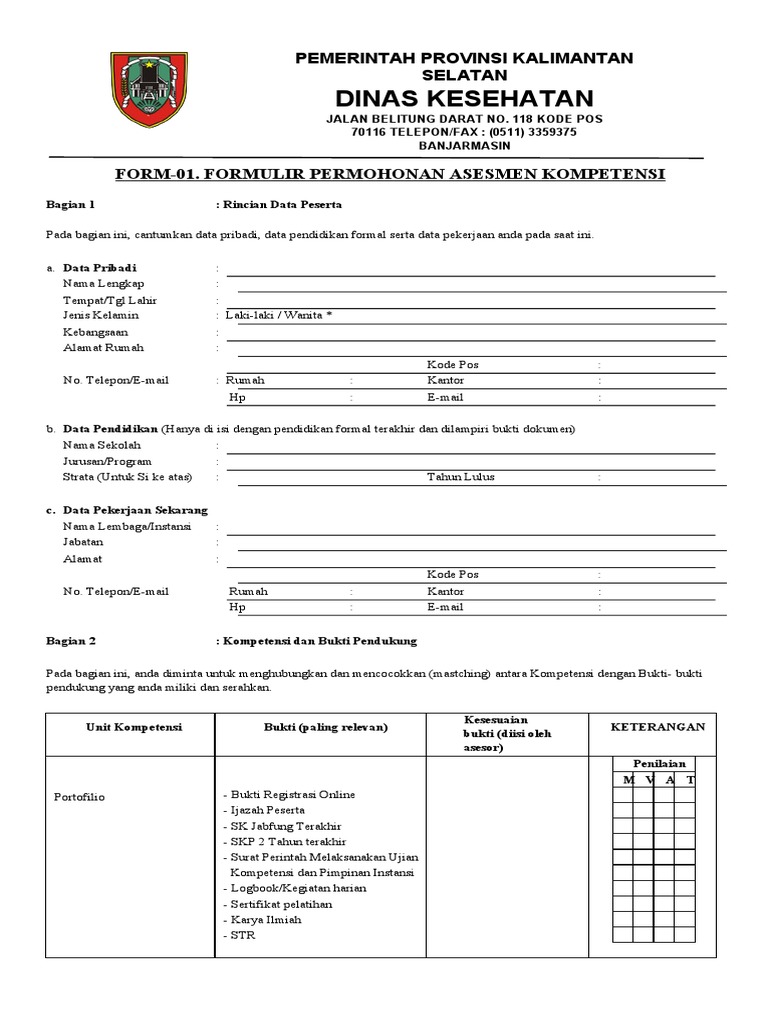 Formulir Permohonan Asesmen Kompetensi | PDF