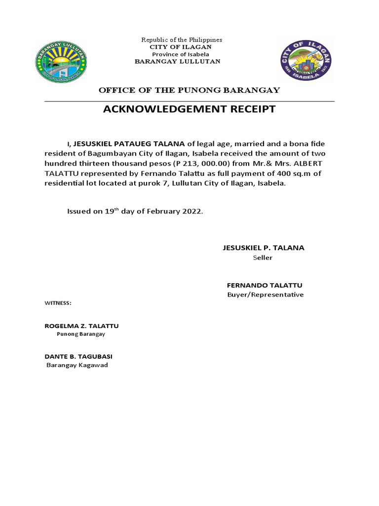 Acknowledgement receipt pdf