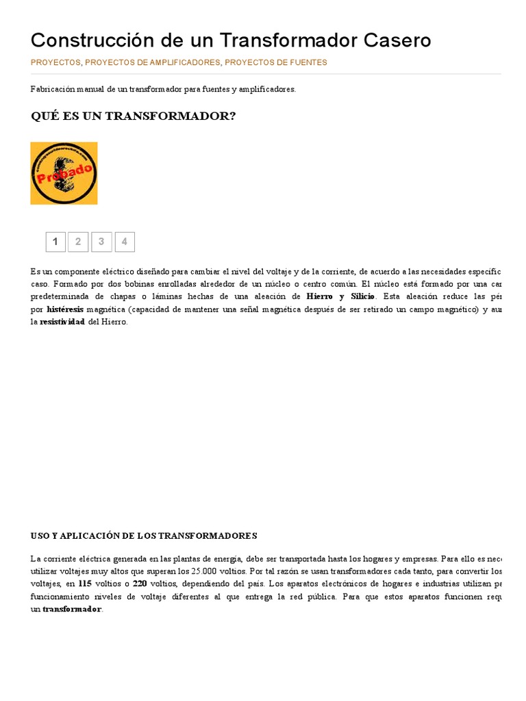 Construcción de Un Transformador Casero - Video Rockola | PDF