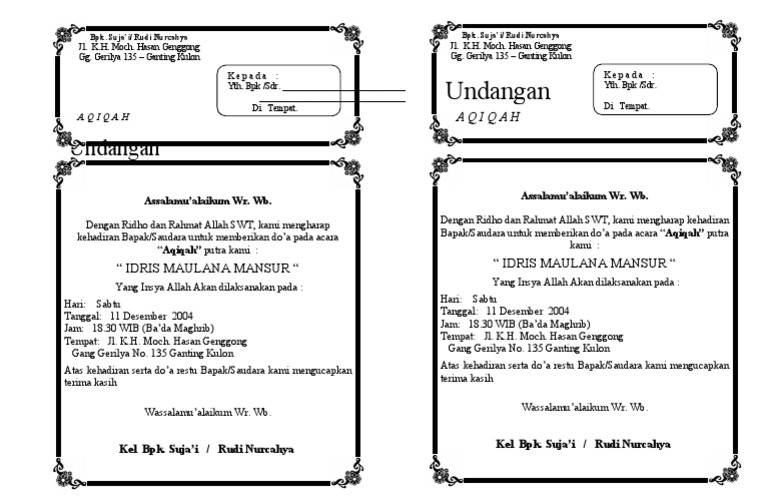 Undangan Aqiqah 1 Halaman Jadi 2 | PDF