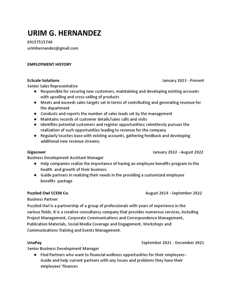 Urim hernandez cv 2023 pdf employment business
