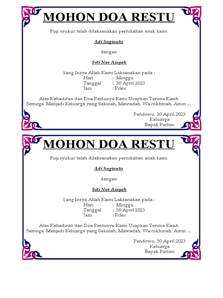 Berkat Syukuran Nikah 2 Kotak | PDF