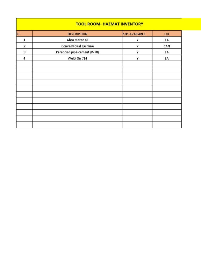 Tool Room Hazmat Inventory PDF