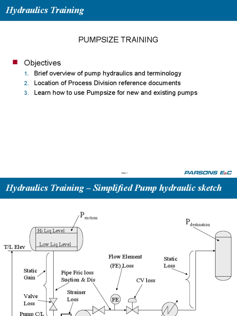 Pumpsize Hydraulics Training Overview | PDF | Pump | Chemical Engineering