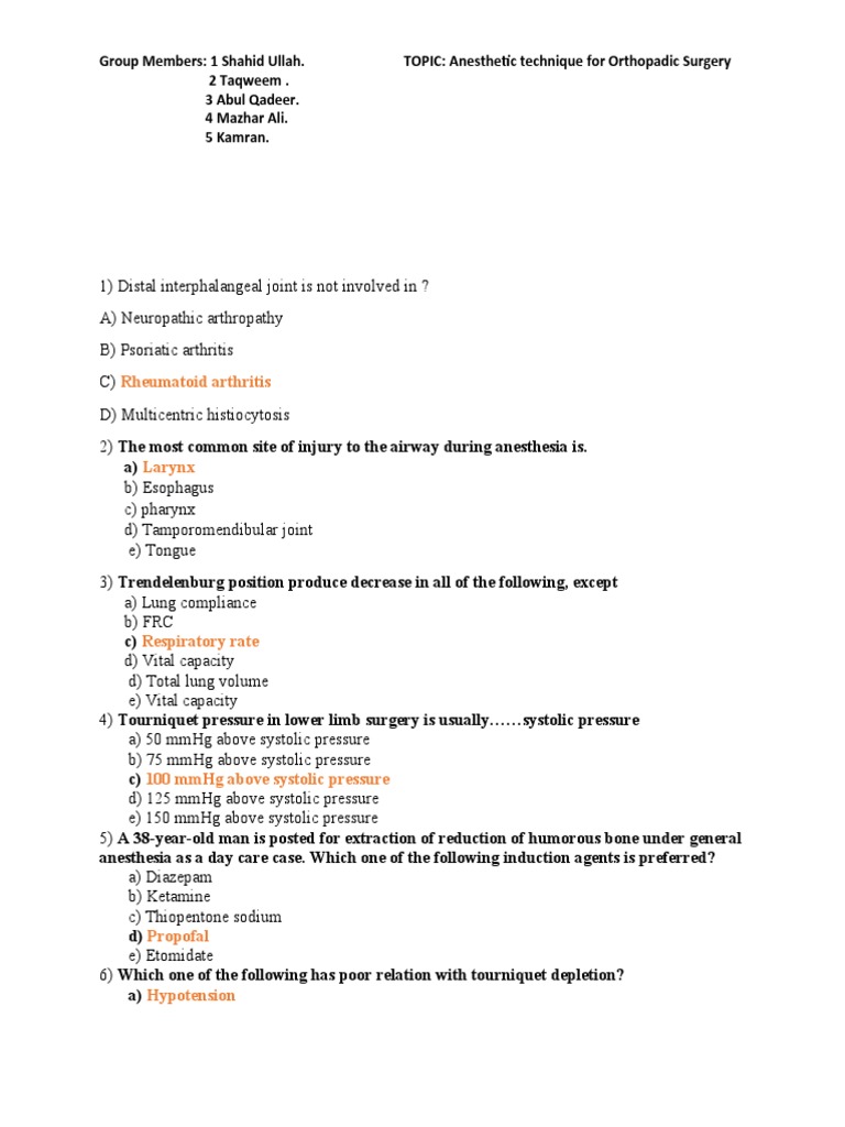 Anesthetic Technique For Orthopadic ? PDF Anesthesia Blood Pressure