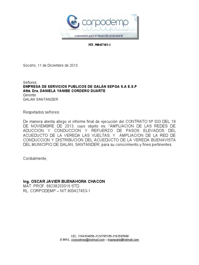 Informe de Ejecución del Contrato 033 | PDF | Plomería | Ingeniería ...